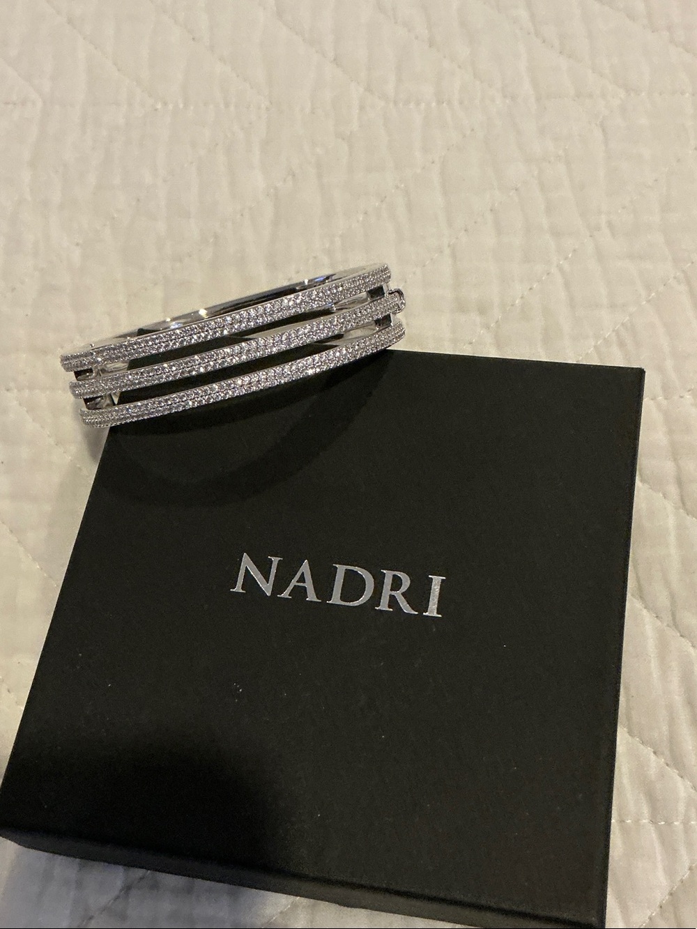 Nadri Silver Multi-Row Pave Crystal Bangle
